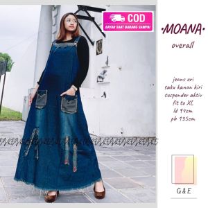Overall Jeans Wanita Rok Panjang Jumpsuit Jeans Moana Denim Baju Kodok Terbaru
