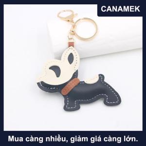 【CANAMEK】 Đáng yêu PU da pháp Bulldog Keychain Mặt dây chuyền dễ thương con chó con túi quyến rũ ba lô treo xe Keyring quà tặng phụ kiện thời trang