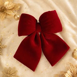 Perfect Mom and Baby Velvet Xmas Bow Ornament Burgundy Red Hanging Bow Tie Tree Wreath Stair Railing Garland Decor