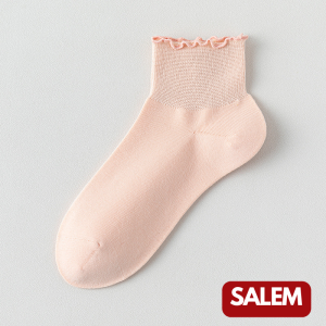 kaos kaki cewek panjang katun lembut warna soft pastel polos model ruffle bagian atas Women ankle socks premium 11086