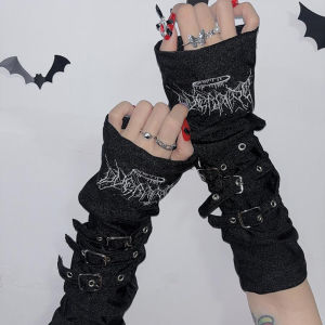 Metal Buckle Dark Punk Arm Sleeves Japanese Harajuku Embroidery Half Finger Sleeve Cover Sunscreen Decorative Gloves Cosplay h260729