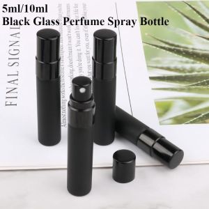 5ml/10ml Black Glass Perfume Spray Bottle Refillable Spray Container Essential Oil Travel Bottle