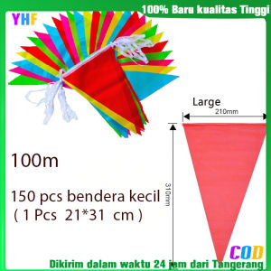 100m 150pcs  Bendera Segitiga Warna Warni/Bendera Kain Segitiga/Bendera Hias Festival Segitiga COD-YHF