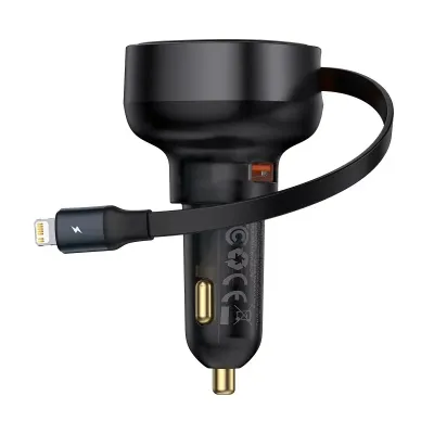 🥇✅SG READY STOCK✅Baseus Car Charger 55W PD Fast Charge Retractable Cable For iPhone 15 14 Pro Max 60W USB Type C Car Charger For Samsung Xiaomi