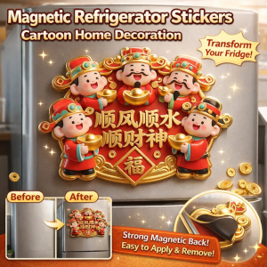 God of Wealth Refrigerator Magnet Cartoon Acrylic Refrigerator Magnets Cute Magnetic Fridge Stickers 财神送福亚克力磁吸冰箱贴