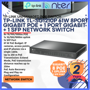 TP-LINK Tplink 8 +1 Gigabit IP Network POE Switch 8 Port POE 1 RJ45 10/100/100m Uplink 1 SFP 63W Max SG1210P TL-SG1210P