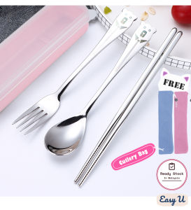 Three-Piece High Quality Travel Portable 304 Stainless Steel Cutlery Tableware Utensil Set Cute Bear Cutlery Set Kids Cutlery