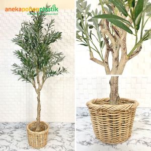 Pohon Daun Pohon Hiasan Zaitun Olive X3 T140 & T180 Latex Artificial Cover Anyaman Rotan Bulat Dekorasi Kantor