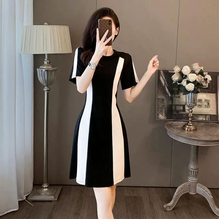 French Style Black White Casual Dress Korean Women Summer High Waist  Slimming A LineMini Midi Dress Ol Office Wear Elegant Commute Party  Lazada PH