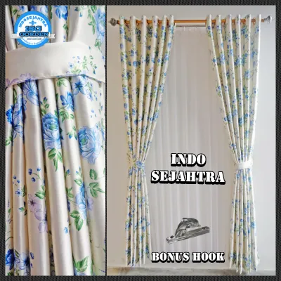Gorden Jendela dan Pintu Ruang Tamu Mewah Blackout Shabby Chic Import Pink Hijau Ungu Minimalis