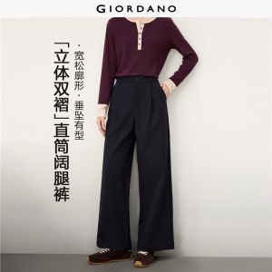 Giordano Beau Monde Women Pleated mid rise wide leg pants Free Shipping 13416716