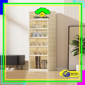 MI-C1080 Kotak Sepatu Susun Lipat Transparan Anti Debu Rak Serbaguna / Lemari Sepatu 6 Tingkat