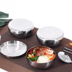 1 ชิ้น ชามสแตนเลส เกรดอาหาร ทรงกลม ป้องกันการตก เหมาะสำหรับเด็ก ชามตัวอย่างอาหาร ชามก๋วยเตี๋ยวลาเมียน ชามผลไม้ มีฝาปิด ชั้นเดียว สำหรับโต๊ะในครัว