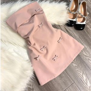 IELGY Pink strapless dress womens slim fit versatile short skirt