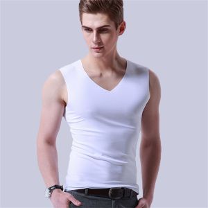 WANGYANLIA Elastic Fashion Tight Summer Stretch Solid Undershirt Mens Tank Tops Ice Silk Seamless