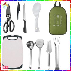 8 Pcs Camping Kitchen Set Stainless Steel Camping Utensil Set Portable Outdoor Camp Cookware Set for Backpacking Outdoor Camping
