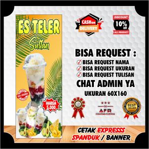 Spanduk/Banner/Backdrop ES TELER SULTAN VIRAL Banner Berdiri Minuman Es Teler Sultan Ukuran 60x160cm