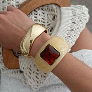 SJJL MALL Smudging Acrylic Bangle Bohemian Geometric Irregular Wide Bracelet Simple Jewelry Accessories Retro Hand Ring Women