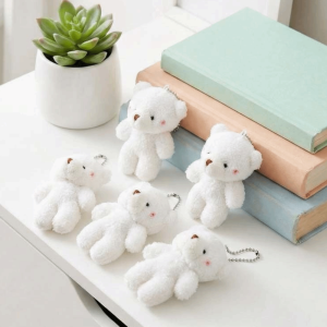 GUAIP 10Pcs Stuffed Little Bear Plush Toy Cartoon Animal Keyring White Bear Plush Keychain Car Key Pendant Cute Bear Plush Dolls Schoolbag Ornaments