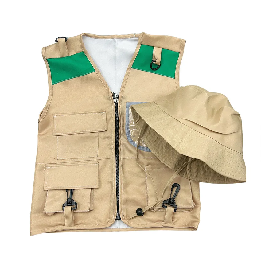 Durable Outdoor Explorer Set Toddlers Cargo Vest and Hat Safari
