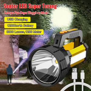 Senter LED Super Terang Jarak Jauh 3 Mode Senter Camping Jumbo Multifungsi 48W IPX6 Waterproof Power 8000 Lumens