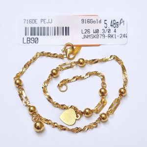 JIN JING RANTAI KAKI WITH BELL EMAS 916 TULEN 5.35g/5.48g