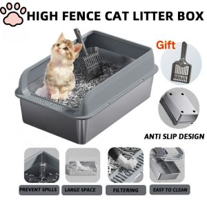 【Ready Stock】Large Capacity Cat Litter Box Semi-closed Sand Box for Cats Pet Toilet Anti Splash Cat Tray Cat Litter Scoop