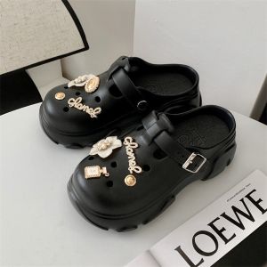 HPG-3🎀 รองเท้าหัวโต รองเท้าแตะแบบสวม สีพาสเทล ส้นตึกสูงถึง 7 ซม. แถมตัวติดน่ารัก🎀