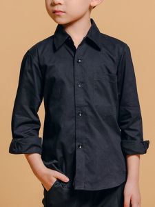 Kemeja Polos Anak Laki laki Putih Kasual Warna Solid Katun Oxford Lengan Panjang Atasan Polos