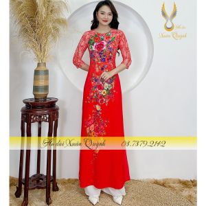 Áo Dài Hoa Hồng Đa Sắc Nổi Bật Sang Trọng Thanh Lịch Lụa Habutai Đỏ K05 - Áo Dài Xuân Quỳnh