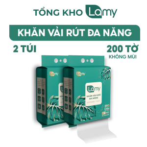 TỔNG KHO_Thùng 02 gói khăn vải khô đa năng Lamy 200 tờ dạng túi rút treo tường lau mặt tẩy trang khăn lau cho bé