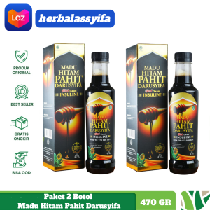 Paket 2 Botol Madu Hitam Pahit Darusyifa Plus Daun Insulin 470gr Obat Kolestrol Darah Tinggi Dan Asam Urat