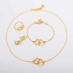 5PCS Alloy Heart Jewelry Set Double Heart Necklace Jewelry Set Luxury Style Double Heart Jewelry Set
