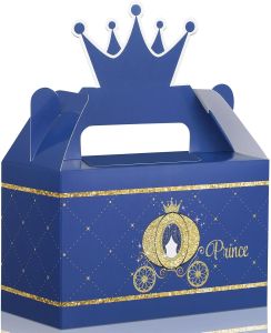 Prince Party Crown Treat Blue and Gold Candy Goodies Party Supplies for Baby Shower Boy Birthday Decorations 5.95 x 3 x 7.5 Inch (12 Pieces)