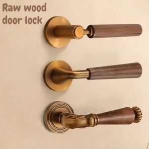 xpkQ Retro Chinese Walnut Handlesets Copper Bedroom Silent Door Hardware Handle Household Room Use High Quality Comfortable Touch 4P6B8