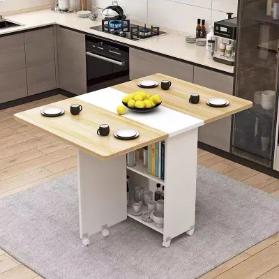 Natures Harmony Folding table household small rectangular simple and easy to function with wheels moving dining table 6 people