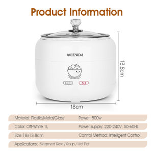 MEEVIDA Rice Cooker Multi Functional Intelligent Non Stick Ceramic Coating Touch control Anti Dry Burning Power-Off