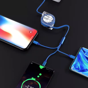 H Kabel data pengecas pantas telefon mudah alih boleh tarik kabel pengecasan berbilang kepala kristal