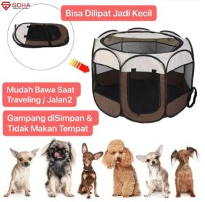 Kandang Pet Travel Tempat Tidur Hewan Peliharaan Pagar Portable Lipat - Size (S) Coffe