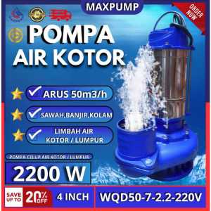 MAXPUMP Pompa Celup Air kotor 4 inch Pompa Submersible Limbah Banjir 380V 220V Stainless Pompa Kolam lkan NonAuto 2200W