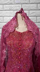 set kebaya pesta dusty pink kebaya sabrina murah + slendang mutiara
