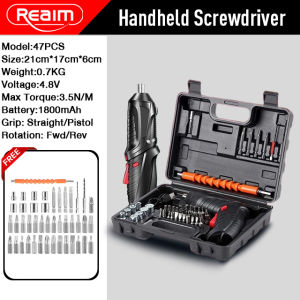 REAIM Cordless Electric Screwdriver Set Rechargeable 500mAh Lithium Battery Mini Drill with LED Lamp for Home DIY Repair