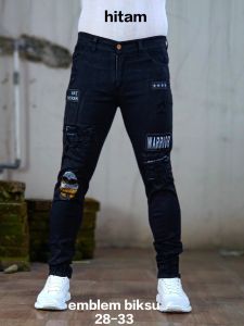Celana Jeans Pria Terbaru Emblem - Celana Pria Terbaru Sobek sobek - Celana Jeans Pria Terbaru - Celana Bikers Pria Slim Fit