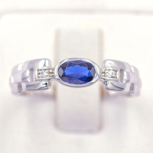 Lucky Gems แหวนเงินแท้ 925 เพชร CZ ชุบโรเดียม แหวนพลอยวงรี ก้านเพชร  LKP106