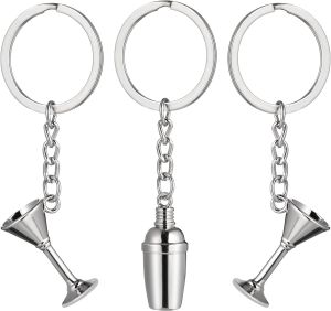 Bartender Keychain Cocktail Shaker Cup Key Ring Mixologist for Women Men Women Jewelry Waitress Present 3 Pcs