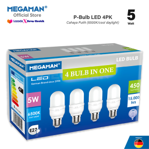 Megaman Led Multipack P-Bulb Stick Bulat 5W/9W/12W/15 Putih Terang isi 4 Lampu Led Garansi Resmi 2 Tahun
