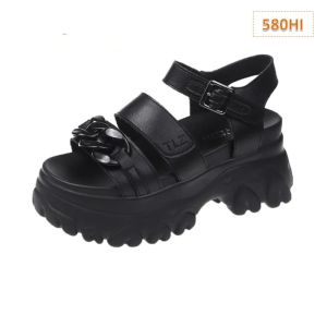 Sandal Tali Wanita Gigi Rantai Sol Tebal 5 Cm Hitam Krem Putih (580)