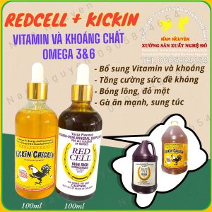 (Combo 2 lọ 100ml) REDCELL & KICKIN Vitamin Khoáng và Omega 6+3 nuôi gà Tơ vô chế độ cho thú cưng