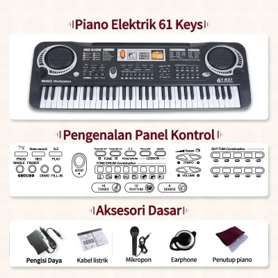 Benston Music- Mainan Anak Piano Elektronik 61 Keys / Keyboard Electronic 61 Keys Lengkap Mic Dan Charger