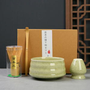 4pcs Traditional Japanese Matcha Set Bamboo Whisk Ceramic Bowl with Spoon Bamboo Shaker Tea Tool Kit